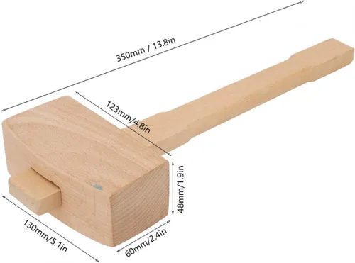 Miniatura 2 de Mazo de madera de haya de 13.8", martillo de hielo manual, Mazo de tallado de carpintería maciza, Herramienta de mano para carpintería