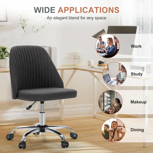 Miniatura 8 de DUMOS Silla de oficina, cómoda silla de escritorio rodante de tocador giratoria de trabajo con ruedas, asiento ancho, sin brazos, altura ajustable