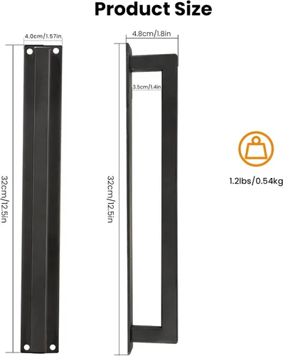 Miniatura 2 de Homode Manija de puerta estilo granero, mango rústico de 12 pulgadas, resistente, tirador de puerta cuadrada negro mate con base larga al ras