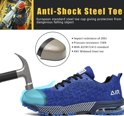 Miniatura 2 de HiHatide - Zapatos con punta de acero para hombre, zapatos de trabajo, zapatos de seguridad, con amortiguación de aire, ligeros, antideslizantes