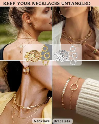 Miniatura 6 de Dailyacc Cierre de collar en capas para mujer, cierre de joyería deslizante de plata y oro de 14 quilates, conectores de pulsera