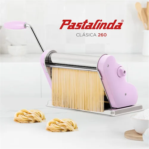 Miniatura 7 de PASTALINDA Máquina para hacer pasta Classic 260, rodillos de 10.2 in de ancho, 9 posiciones de grosor, 2 posiciones de corte, acero inoxidable, Lila
