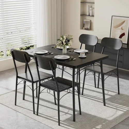 Miniatura 10 de VECELO Juego de mesa y sillas de comedor de 3 piezas para 2, juego de comedor cuadrado de metal y madera para espacios pequeños, rincón de desayuno