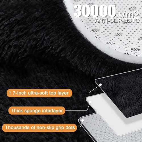 Miniatura 6 de Alfombra negra lanuda para sala de estar o dormitorio, ultra suave y esponjosa, alfombra peluda de 4 x 6 pies, alfombra de noche de felpa
