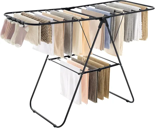 Miniatura 19 de SONGMICS ULLR053W01V1 - Tendedero plegable de dos niveles para ropa, estante de secado de ropa para lavandería, secador de ropa independiente