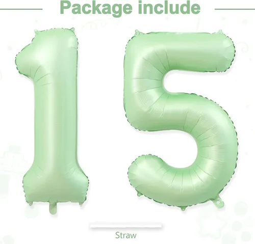 Miniatura 3 de Globos gigantes con el número 15, globos de aluminio de color verde claro de 40 pulgadas, globos gigantes de helio del número 15 o 51 para Verde