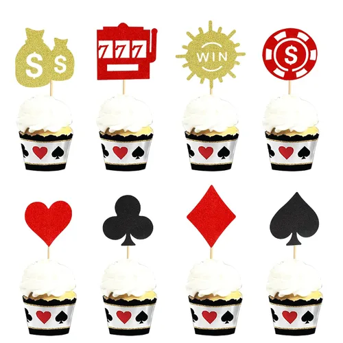 Miniatura 7 de 1 pieza de decoración de pastel de casino juego de fichas de póquer jugador de feliz cumpleaños pastel Pick decoraciones para Las Vegas Casino noche