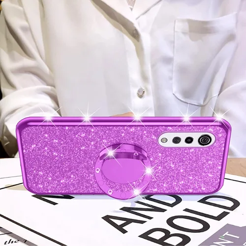 Miniatura 7 de nancheng Funda de teléfono con purpurina para LG Velvet 5G (LM-G900)/LG Velvet 5G UW Funda de TPU suave con anillo giratorio de 360°, funda