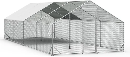 Miniatura 9 de OUYESSIR Gallinero de metal para exteriores, gran gallinero con cubierta impermeable, jaula para aves de corral para uso en patio trasero