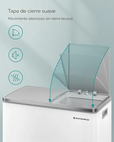 Miniatura 6 de SONGMICS Bote de basura, 2 botes de basura de 8 galones (2 x 30 L) para cocina, con 15 bolsas de basura, 2 compartimentos, cubos interiores