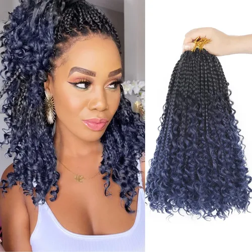 Miniatura 24 de Goddess Box Braids - Trenzas de cabello a ganchillo con extremos rizados, trenzas de caja bohemianas de 16 pulgadas, trenzas de ganchillo, 8 1B-4-30