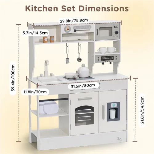 Miniatura 6 de SainSmart Jr. Cocina de Juguete para Niños, Juego de Cocina de Madera con Luces y Sonidos, Fabricadora de Hielo, Horno y Fregadero, Cocina