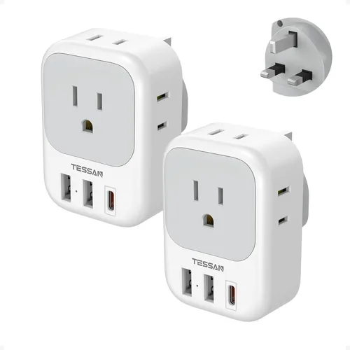 Miniatura 10 de Adaptador de enchufe de viaje para Italia, paquete de 2, adaptador de corriente TESSAN Italia con 4 tomacorrientes, 3 cargadores USB