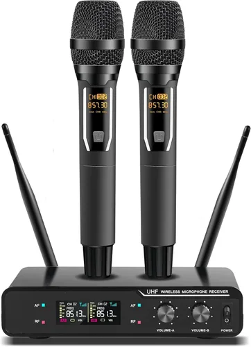 Miniatura 8 de Sistema de micrófono inalámbrico profesional, 18 dBm, SNR ≥110 dB, alcance de 164 pies, micrófonos dinámicos de mano inalámbricos para cantar
