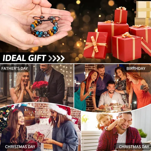 Miniatura 19 de MIDON - Pulsera de ojo de tigre, pulsera de triple protección para hombres y mujeres, hecha a mano, cuentas de ojo de tigre, hematita y obsidiana