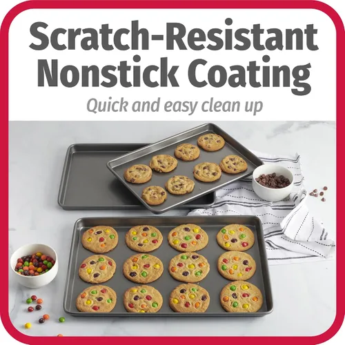 Miniatura 4 de GoodCook Everyday - Juego de 3 bandejas de acero al carbono antiadherentes para hornear, pequeñas de 13 x 9 pulgadas, medianas de 15 x 10 pulgadas