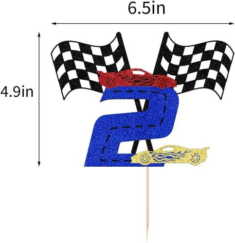 Miniatura 6 de Sleyberoy Decoración de pastel de coche de carreras con bandera a cuadros, decoración de pastel de karting, temática de carreras deportivas