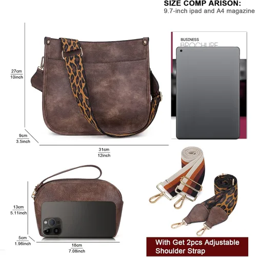 Miniatura 2 de HKCLUF Bolso cruzado para mujer, 2 piezas, de cuero, con 2 correas ajustables de leopardo, bolsa cruzada