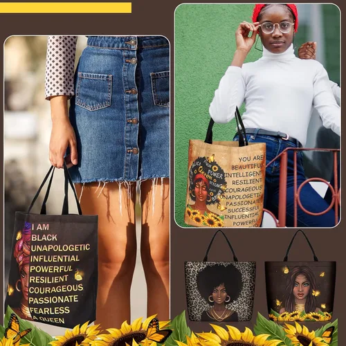 Miniatura 3 de Silkfly Paquete de 4 bolsas de mano afroamericanas para mujer, bolso de hombro grande, bolso de mano negro para niña, bolso de mano de trabajo