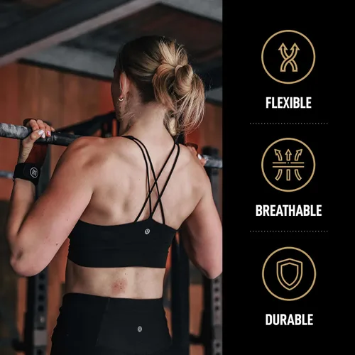 Miniatura 3 de RooGrips Empuñaduras de cuero de alta calidad de 3 dedos para barras de gimnasia, entrenamiento cruzado, gimnasio y entrenamientos en casa, barras