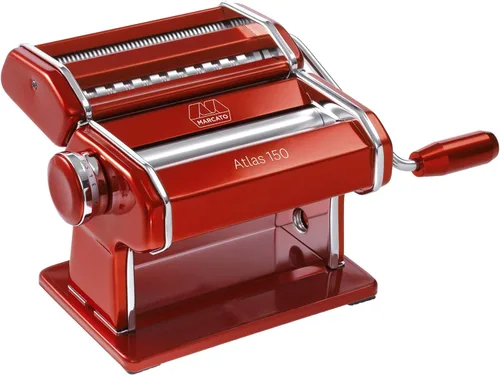 Miniatura 7 de Máquina de pastas Marcato Atlas de acero inoxidable, plateado, incluye cortador de pasta, manivela e instrucciones, rojo, Rojo