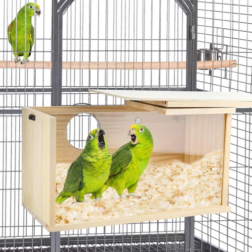Miniatura 2 de Caja anidadora de periquitos para cacatúas, pino natural, nido de pájaros, caja de cría de pájaros, caja de acrílico transparente para pájaros