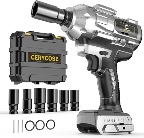 Miniatura 13 de Llave de impacto inalámbrica de 1/2 pulgada compatible con batería Dewalt, 1000 pie-libras (1360 N.m) pistola de impacto eléctrica sin escobillas