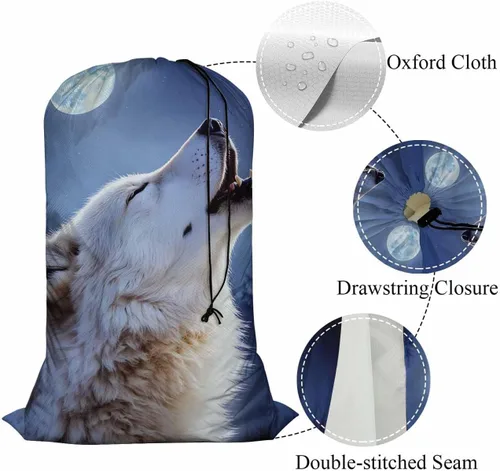 Miniatura 4 de Swono Cesta de lavandería de gran capacidad, lobo salvaje, invierno, selva, estrellada, noche, estrellas, color blanco, para dormitorio, baño, Wild