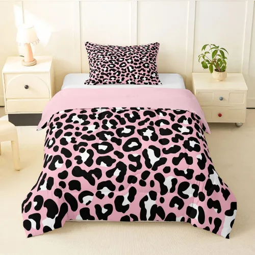 Miniatura 38 de Erosebridal Juego de edredón con estampado de leopardo, tamaño individual para niños, edredón de guepardo occidental, negro y gris, juego de ropa