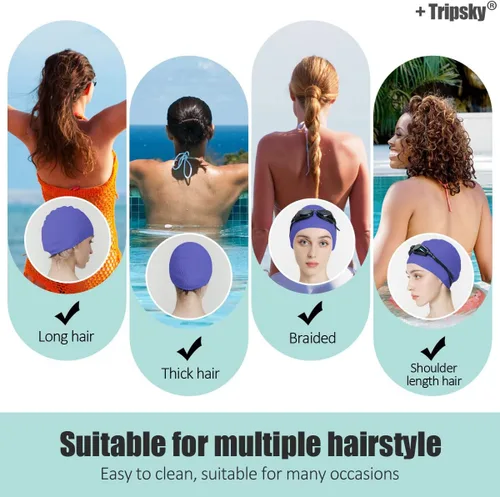 Miniatura 3 de Tripsky Gorro de natación de silicona, gorro de baño cómodo ideal para cabello rizado corto, mediano y largo, gorro de natación para mujeres y Very