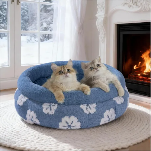 Miniatura 9 de BALANCE Camas para gatos de interior, cama redonda lavable para gatos, bonita cama para gatitos de flores en 3D con parte inferior antideslizante