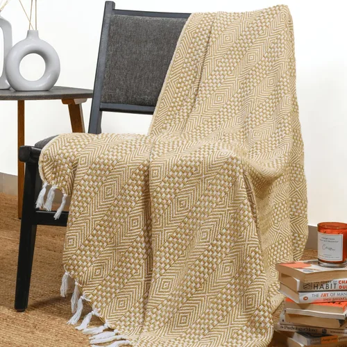 Miniatura 9 de RAJRANG Manta bohemia de algodón, 50 x 60 pulgadas, manta rústica para sofá para decoración de sala de estar, plumas, gris, beige Azul verdoso