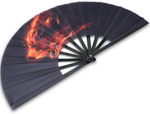 Miniatura 2 de Abanicos plegables decorativos, ventilador de mano chino, japonés, ventilador rave, ventilador de tela de nailon para mujeres/hombres (lobo de fuego)