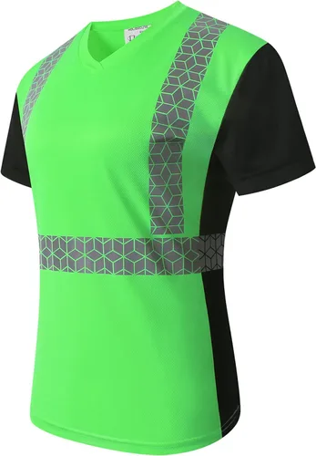 Playera de Seguridad para Mujer, Camiseta Reflectante de Alta Visibilidad para Mujer con Patrón Reflectante Inusual, Manga Corta Transpirable Verde