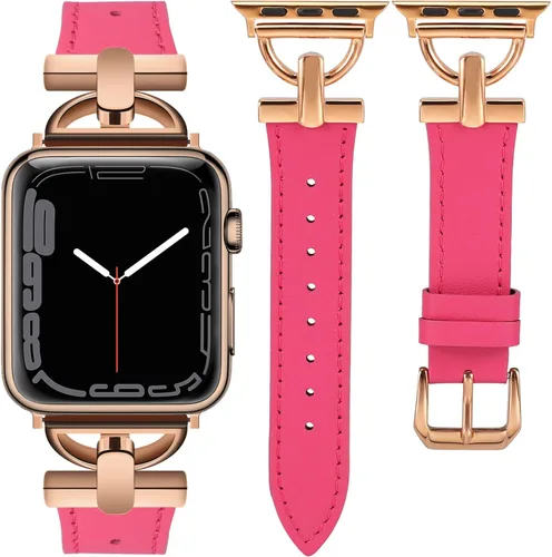 Miniatura 22 de Wearlizer Correa de cuero compatible con correas de Apple Watch para mujeres de 1.614 in, 1.575 in, 1.496 in, 1.929 in, 1.811 in, 1.772 in, 1.732
