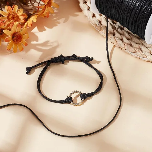 Miniatura 5 de PH PandaHall Cordón de algodón encerado de 100 yardas de 0.059 pulgadas (0.059 in), hilo encerado negro, cuerda de cuentas para pulseras, collares