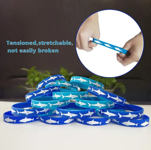 Miniatura 2 de Pulseras de goma de tiburón, pulseras para fiestas temáticas de tiburones, para adultos, regalos de cumpleaños, paquete de 24