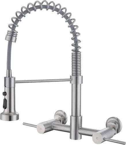 Miniatura 9 de Grifo de cocina de montaje en pared, grifo de fregadero de cocina de montaje en pared de centro de 8 pulgadas con rociador desplegable, comercial