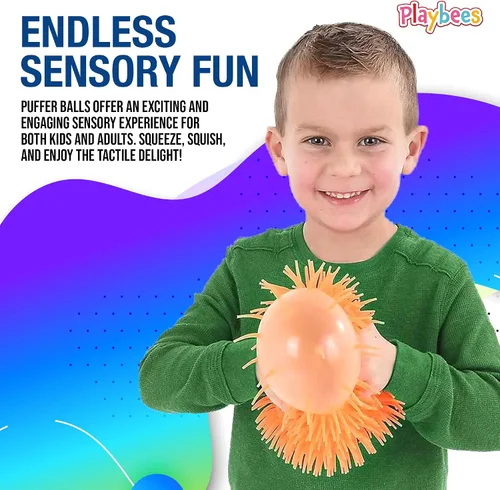 Miniatura 7 de Playbees Pelotas Puffer Suaves con Pinchos - Paquete de 6 - Juguete Sensorial de 5.5 Pulgadas para Alivio del Estrés - Colores Variados - Niños