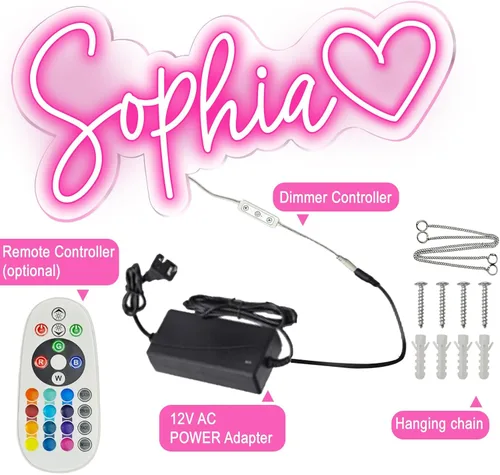 Miniatura 7 de Letrero de neón personalizado – Letrero de neón LED personalizado con nombre para decoración de pared, dormitorio, regalos de cumpleaños para niñas