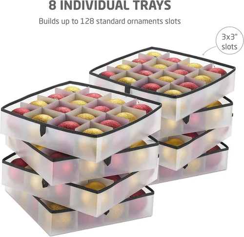 Miniatura 3 de ZOBER Caja de almacenamiento de plástico para adornos de Navidad, almacena 128 adornos de 3 pulgadas con bandejas individuales, caja de Cuadros