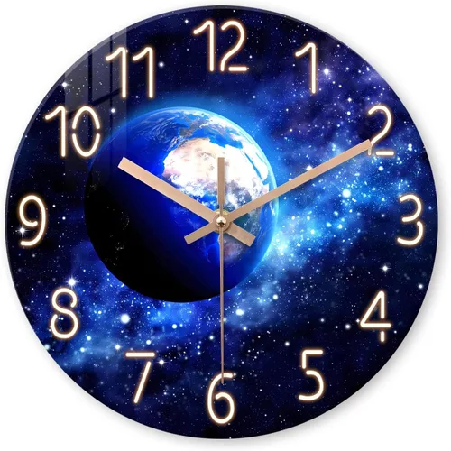 Miniatura 15 de XFM Reloj de pared azul con pilas, 12 pulgadas, silencioso, sin tictac, de cristal, luna, océano, ondas, relojes redondos para decoración de cocina