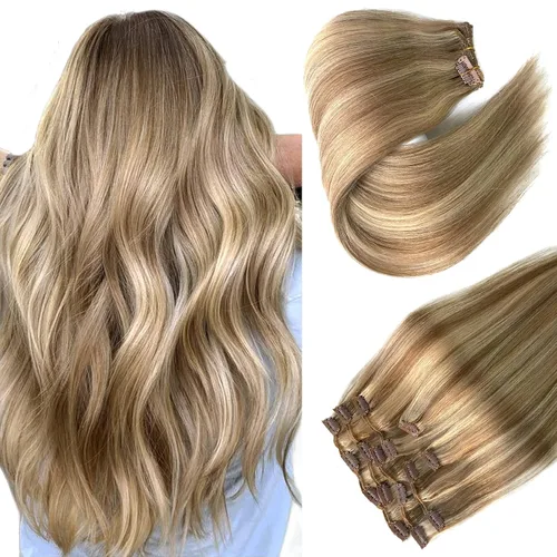 Miniatura 17 de Extensiones de cabello con clip sin costuras de cabello humano real, extensiones de cabello natural negro real con clip 7 piezas 100 g 36 cm