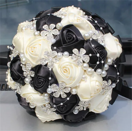 Miniatura 2 de S_SSOY Ramos artificiales hechos a mano con diamantes de imitación de perlas de seda para dama de honor, para novia, ramo de boda con flor