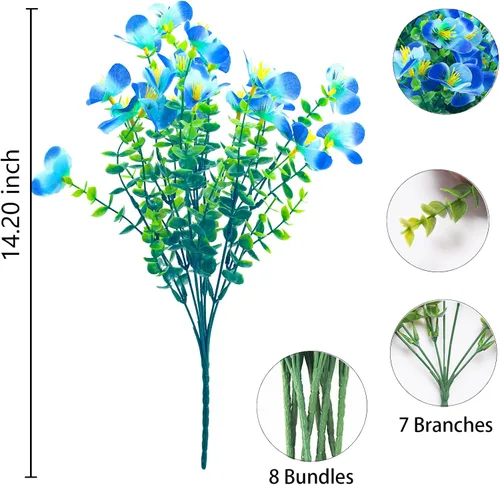 Miniatura 8 de 8 paquetes de flores artificiales para exteriores, resistentes a los rayos UV, flores de plástico sintético para exteriores, patio, jardín, porche