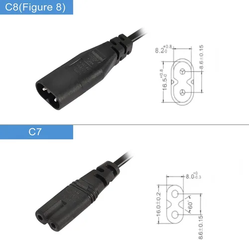Miniatura 2 de GINTOOYUN Cable de alimentación IEC 320 C8 a C7 con interruptor, 1 pie, 8 figuras, C8 macho a C7, adaptador de fuente de alimentación de 250 V 2.5
