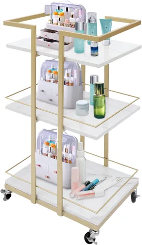 Miniatura 9 de Carrito rodante de 3 niveles con rueda, carrito organizador de baño, carrito dorado para servir, carrito multifunción para cocina, sala de estar