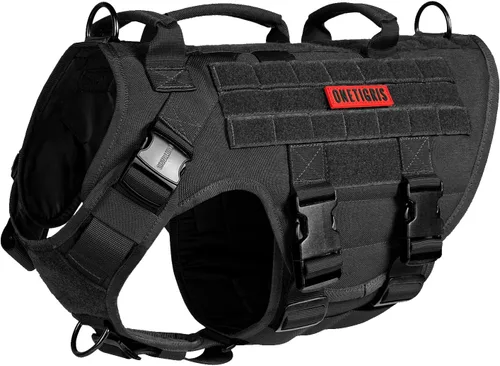 OneTigris - Arnés táctico grande para perros, arnés de chaleco ajustable sin tirones, arnés de perro resistente con asa, paneles grandes de gancho y