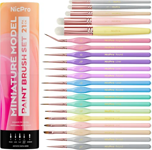 Miniatura 8 de Nicpro Juego de 10 piezas de pinceles de pintura con detalles microfinos, juego de pinceles pequeños estéticos en colores pastel de punta fina