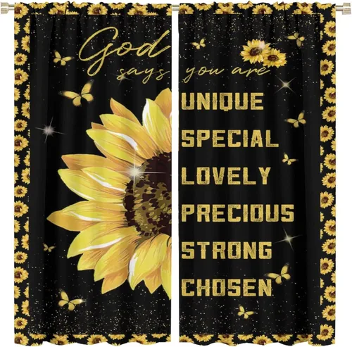 Miniatura 57 de Cortinas opacas con diseño de girasoles para ventana, puesta de sol sobre girasol, para dormitorio, sala de estar, cocina, decoración del hogar, 42